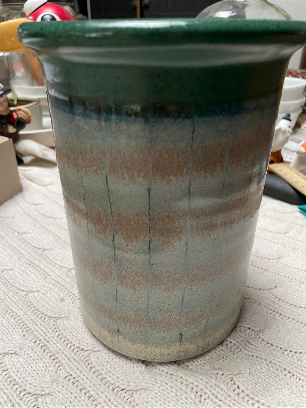 Handcrafted Green Blue Beige Cream Glazed Ceramic Utensil Holder